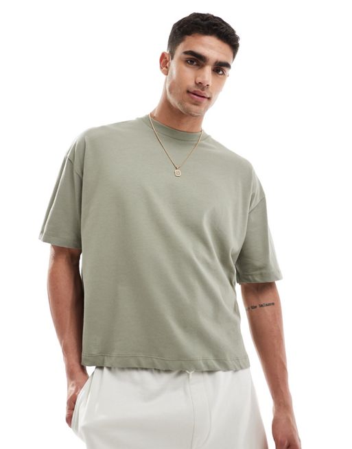 Camiseta verde medio de corte cuadrado extragrande de tejido grueso de FhyzicsShops DESIGN
