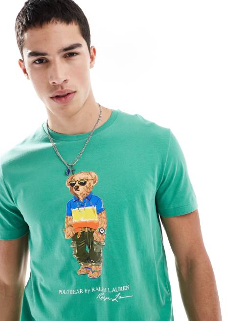 Camiseta verde medio de corte custom con estampado de oso playero de Polo Ralph Lauren