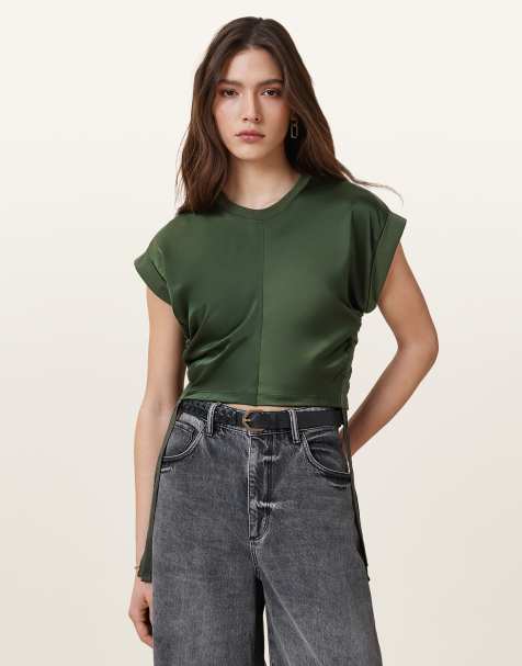 Camiseta verde militar de satén Mira de AllSaints - view 1