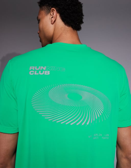 Camiseta verde neón para correr con estampado en la espalda de malla deportiva de secado rápido de 4505, 5 de 5