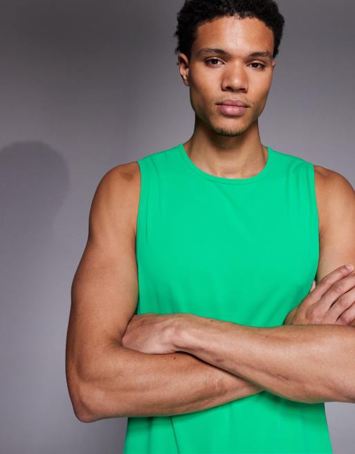 Camiseta verde neón sin mangas para correr de malla deportiva de nailon de secado rápido de 4505, 4 de 5