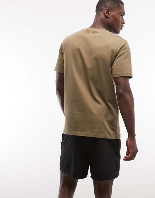 Camiseta verde oliva de corte estándar de tejido grueso de secado rápido de algodón de 4505, 5 de 5