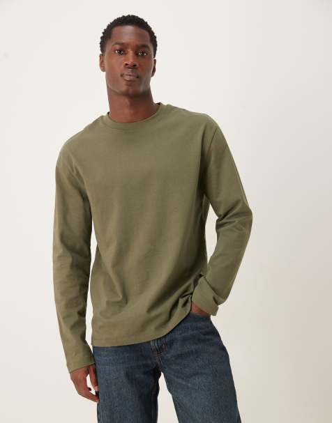 Camiseta verde oliva empolvado holgada de manga larga de tejido grueso de ASOS DESIGN - view 1