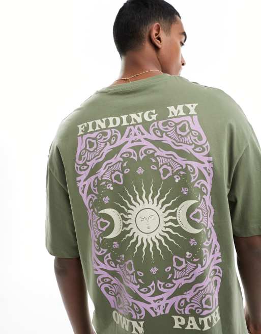 Camiseta verde oliva extragrande con estampado 