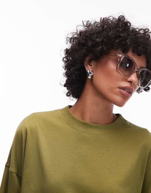 Camiseta verde oliva extragrande con hombros caídos de Topshop, 3 de 4