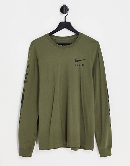 Con rapidez persuadir invierno Camiseta verde oliva medio de manga larga con estampado gráfico de Nike Air  | ASOS