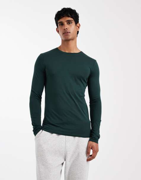 Camiseta verde oscuro ajustada de manga larga de algodón SUPIMA® premium de ASOS DESIGN - view 1