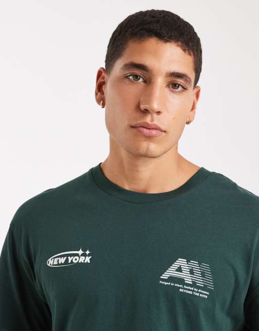 Camiseta verde oscuro con estampado en la espalda de New York de Jack & Jones, 5 de 5