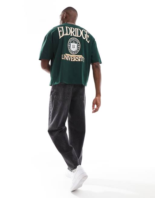 Camiseta verde oscuro de corte cuadrado extragrande con estampado 