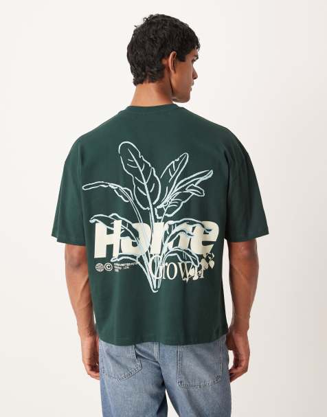Camiseta verde oscuro de corte cuadrado extragrande con estampado floral gráfico de ASOS DESIGN - view 1