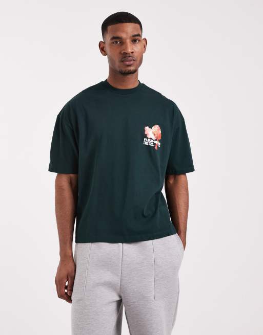 Camiseta verde oscuro de corte cuadrado extragrande con estampado floral gráfico de ASOS DESIGN  , 5 de 5