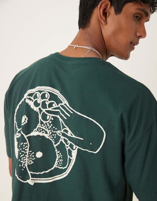 Camiseta verde oscuro de corte cuadrado extragrande con estampado gráfico veraniego de ASOS DESIGN, 3 de 4