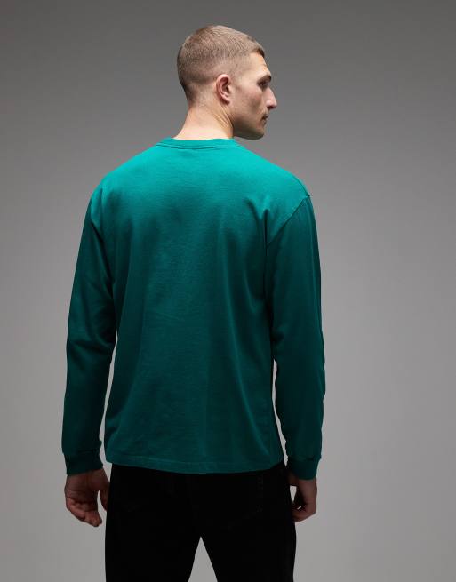 Camiseta verde oscuro de manga larga con logo de algodón de No Problemo, 3 de 5