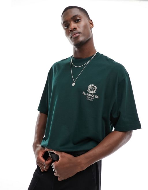Camiseta verde oscuro ajustada de manga larga de ASOS DESIGN
