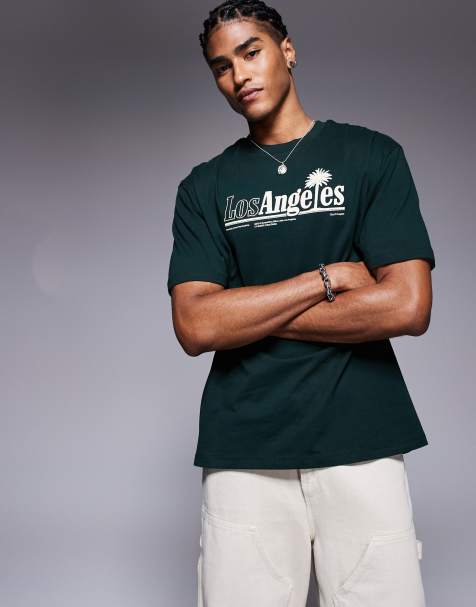 Camiseta verde oscuro extragrande con estampado gráfico de ciudad en la parte delantera de ASOS DESIGN - view 1