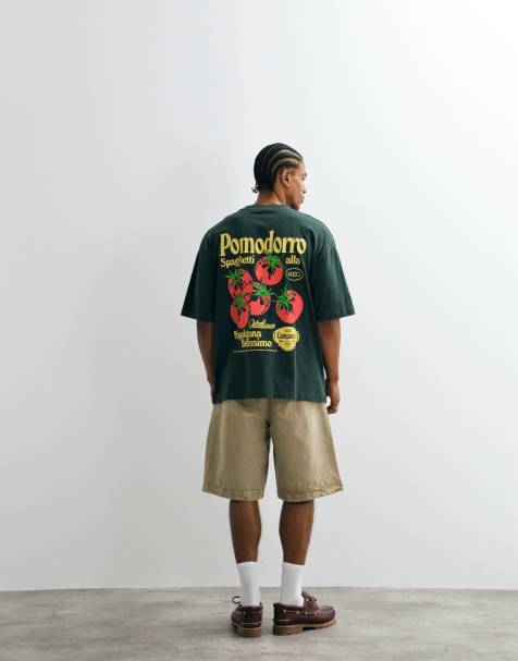 Camiseta verde oscuro extragrande con estampado gráfico "Pomodoro" de ASOS DESIGN - view 1