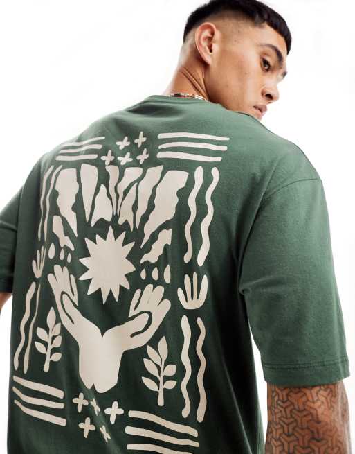 Camiseta verde oscuro extragrande con estampado 