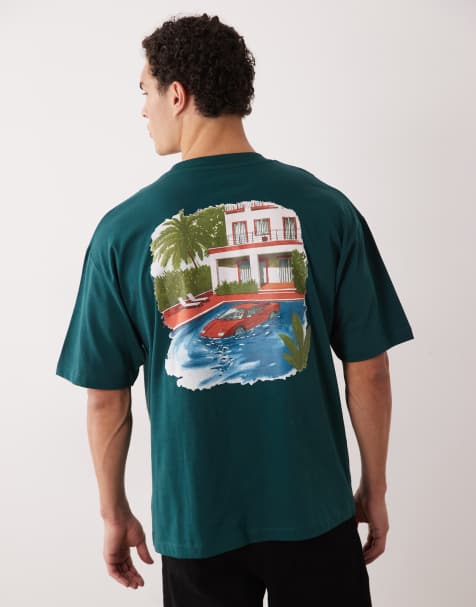 Camiseta verde oscuro extragrande con estampado veraniego en la espalda de ASOS DESIGN - view 1