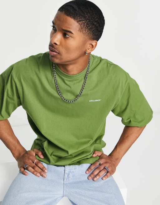 Camiseta verde oscuro extragrande con logo de COLLUSION