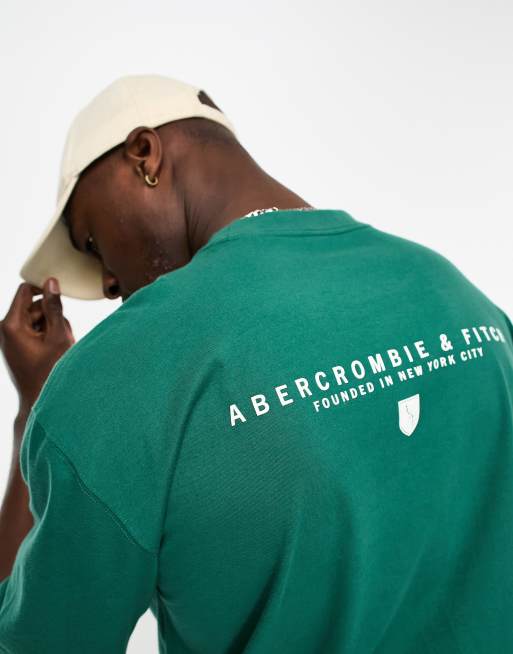 Camiseta verde oscuro extragrande con logo de escudo de Abercrombie & Fitch