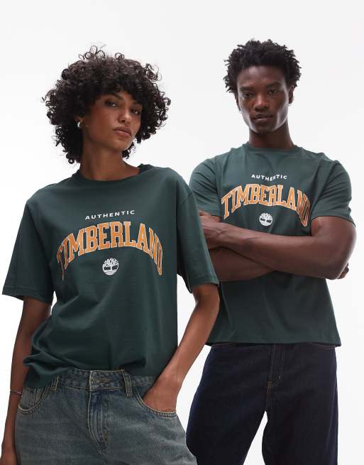 Camiseta verde oscuro extragrande con logo grande universitario en el pecho de Timberland Authentic, 4 de 4