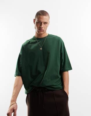 Camiseta verde oscuro ajustada de manga larga de ASOS DESIGN