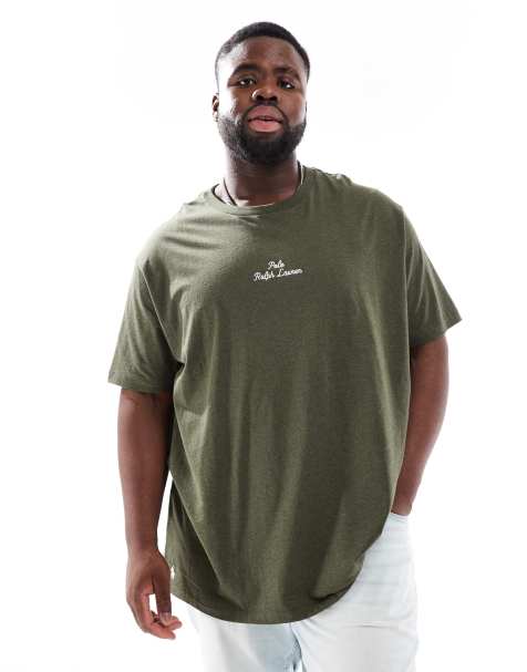 Camiseta verde oscuro jaspeado de corte clásico extragrande con logo de texto en el centro de Polo Ralph Lauren Big & Tall - view 1