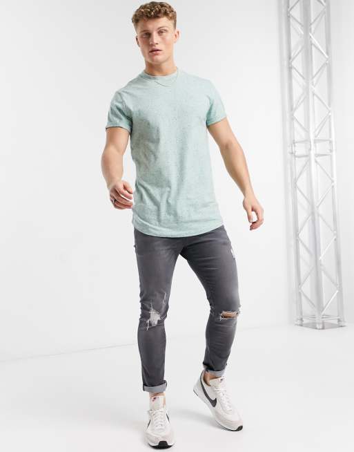 Camiseta verde pastel de tejido jaspeado con mangas vueltas de ASOS DESIGN, 4 de 4