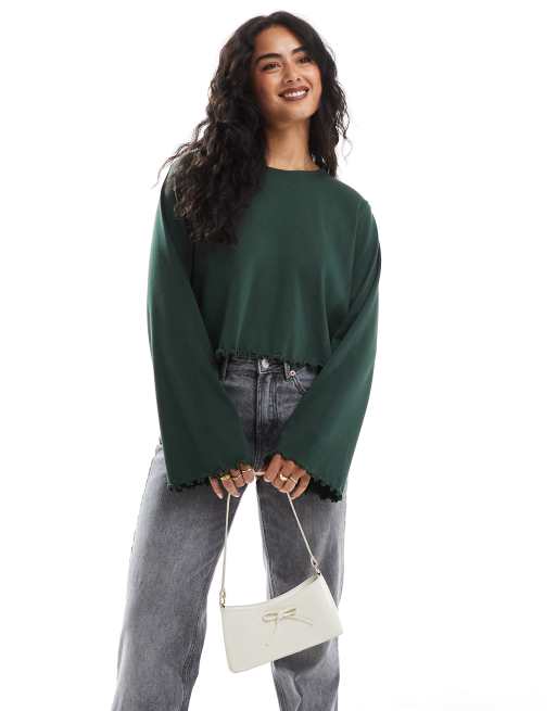 Camiseta verde pino de manga larga con bajo ondulado de ASOS DESIGN, 2 de 4