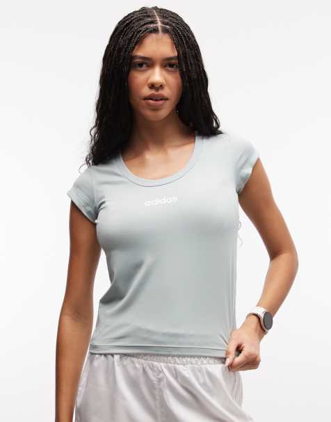 Camiseta verde salvia con diseño encogido y detalle lineal Hyperglam de adidas Training - view 1