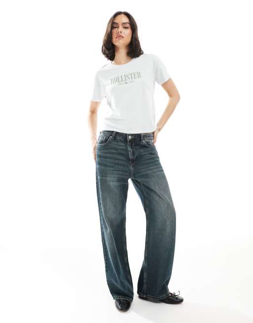 Camiseta verde salvia con logo de texto de Hollister, 4 de 4