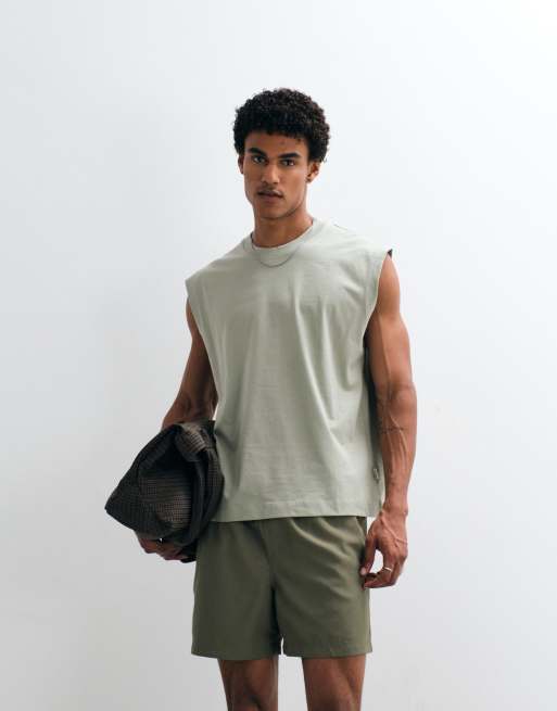 Camiseta verde salvia de corte cuadrado extragrande sin mangas de Jack & Jones, 2 de 7