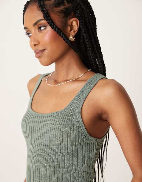 Camiseta verde salvia de tirantes con cuello redondo de punto de Mango - view 1