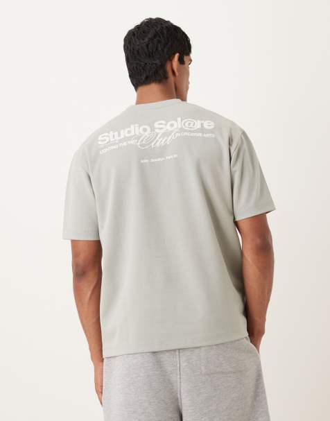 Camiseta verde salvia holgada con estampado gráfico de texto de tejido grueso suave de ASOS DESIGN - view 1