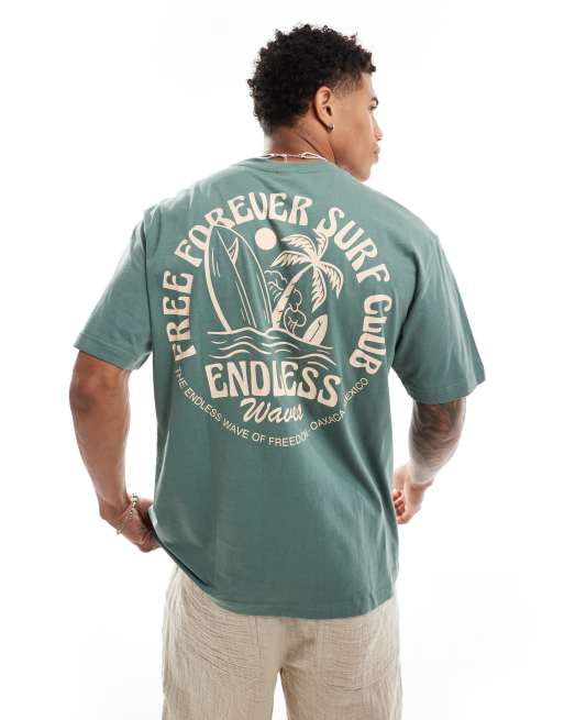 Camiseta verde salvia holgada con estampado 