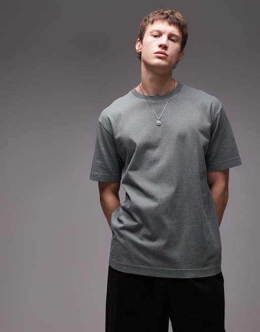 Camiseta verde salvia lavado extragrande de Topman