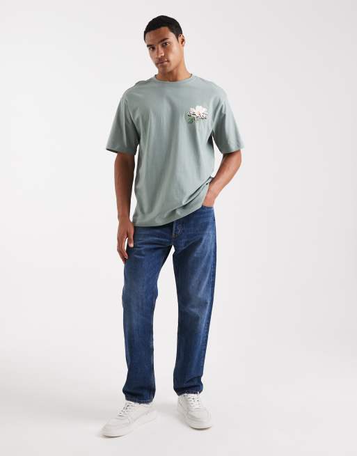Camiseta verde salvia oscuro holgada con estampado de flor en la espalda de ONLY & SONS, 2 de 5