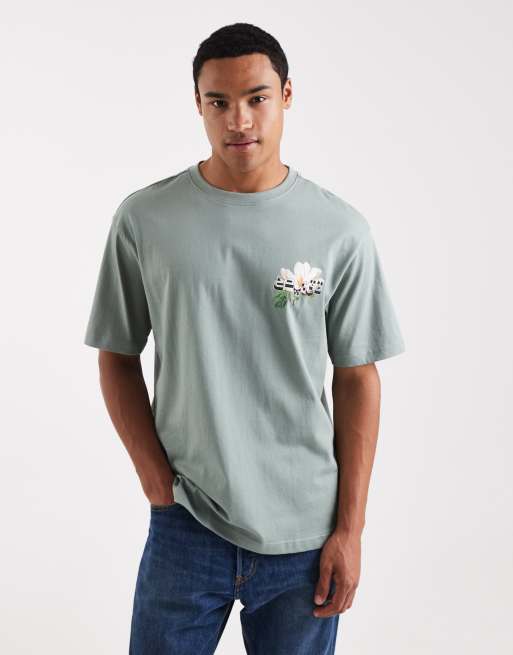 Camiseta verde salvia oscuro holgada con estampado de flor en la espalda de ONLY & SONS, 3 de 5