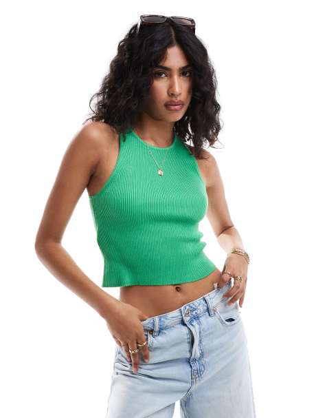 Camiseta verde sin mangas con cuello redondo de canalé de Mango - view 1