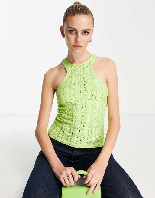 Camiseta verde sin mangas de corta nadador de bordado inglés de Topshop