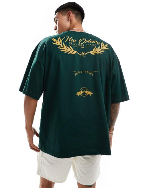 Camiseta verde ultragrande con estampado en la espalda de ASOS DESIGN