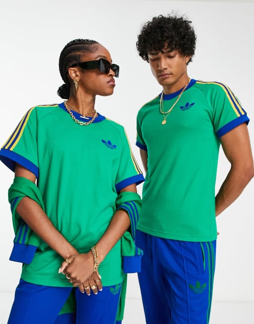 Camiseta verde unisex con cuello redondo adicolor 70s de adidas Originals