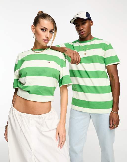 Camiseta verde unisex con diseño color block a rayas de Tommy Jeans