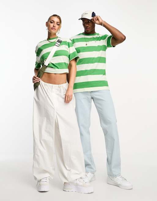Camiseta verde unisex con diseño color block a rayas de Tommy Jeans, 3 de 4