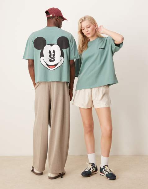 Camiseta verde unisex de corte cuadrado extragrande con estampados de Mickey Mouse de Disney de tejido grueso de ASOS DESIGN - view 1
