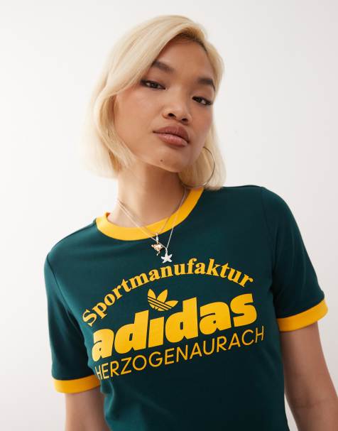 Camiseta verde y amarilla con logo retro de adidas Originals - view 1