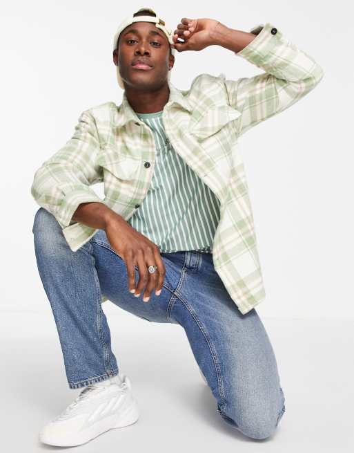 Camiseta verde y blanca a rayas de corte clásico de Topman ASOS