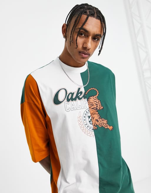 Camiseta verde y blanca extragrande con diseño color block y estampado de ciudad de California de ASOS DESIGN