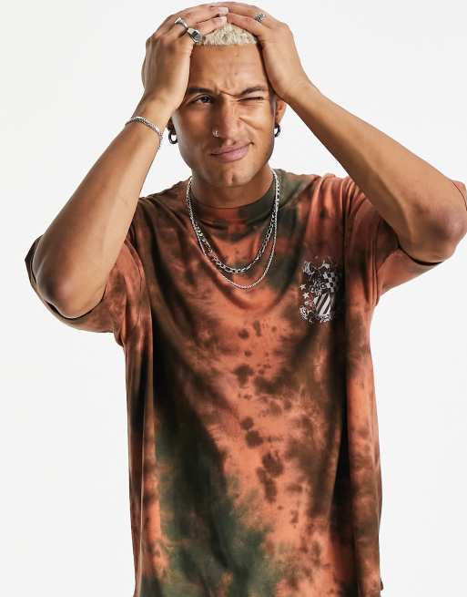 Camiseta verde y naranja extragrande con efecto tie dye y estampado en la parte delantera de ASOS DESIGN