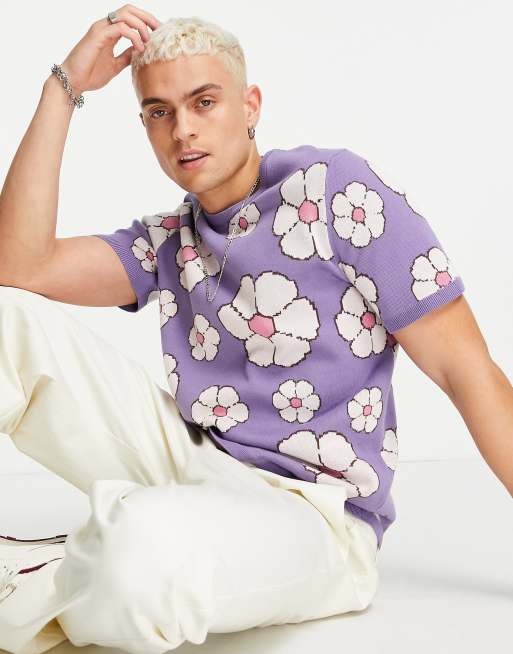 Camiseta violeta con diseño floral de punto de ASOS DESIGN (parte de un conjunto), 2 de 4
